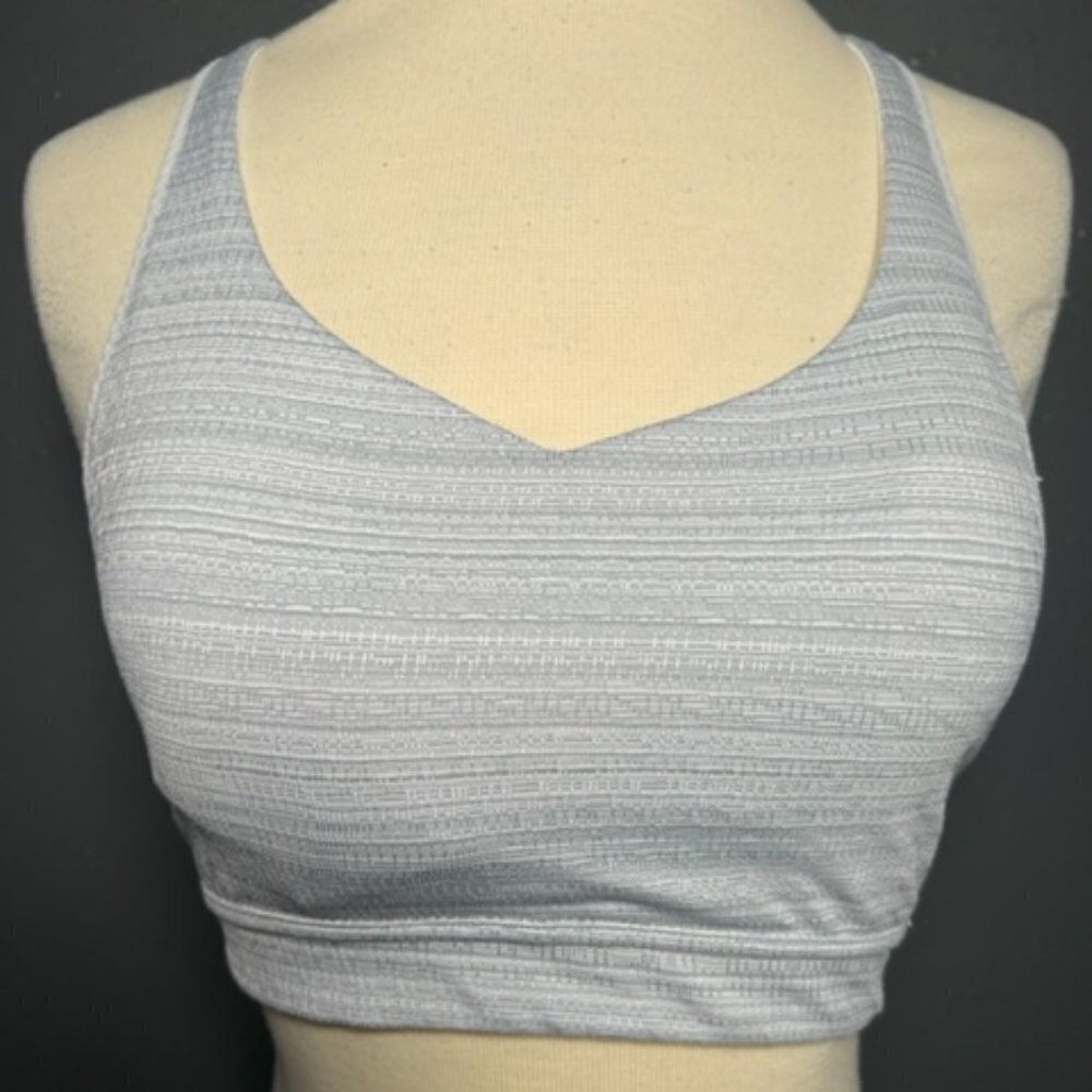 Athleta Womens White And Light Grey Athletic Workout Fitted Sports Bra Size S
